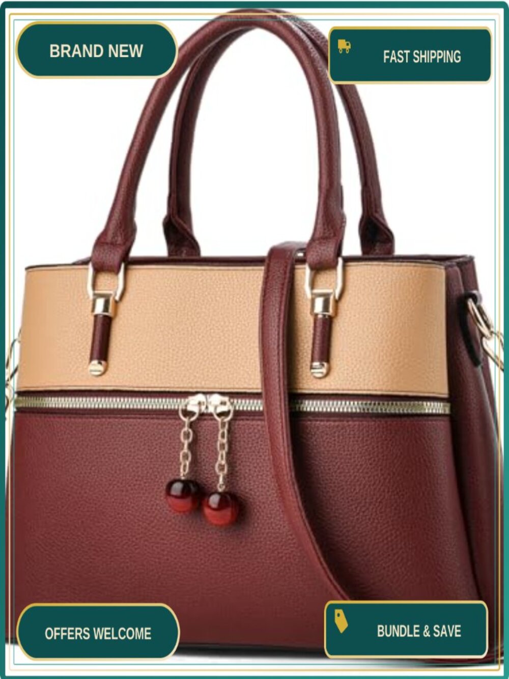 Satchel Handbag Medium Multi Zip Compartment Crossbody Purse